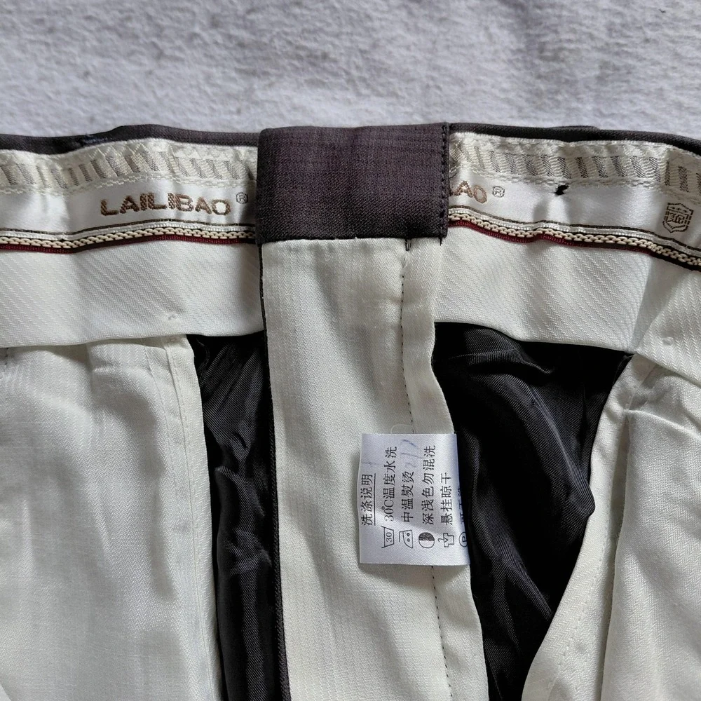 Lailibao Mens Gray Pleated Dress Pants Size 34 Formal Trousers Business Mid Rise